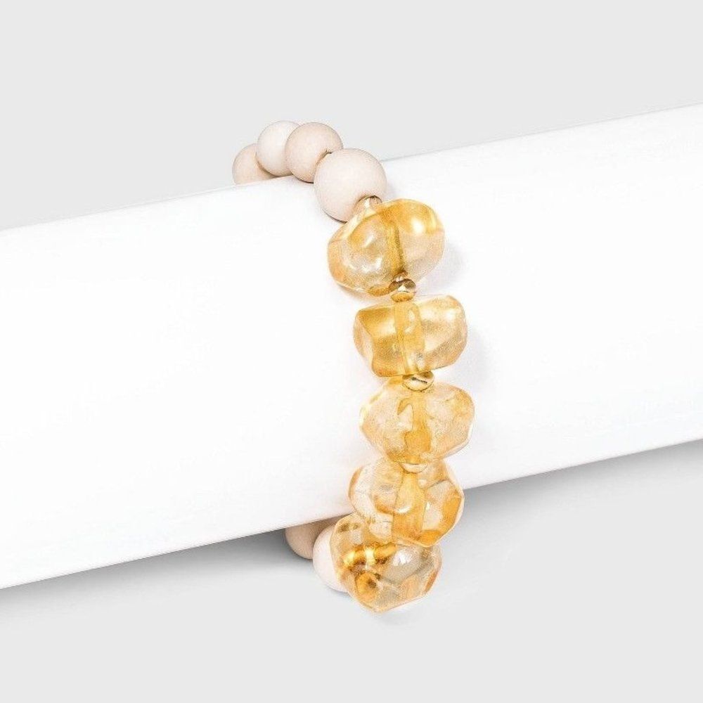 Universal Thread Womens Yellow Cream Genuine Stone Stretch Pull On Bracelet